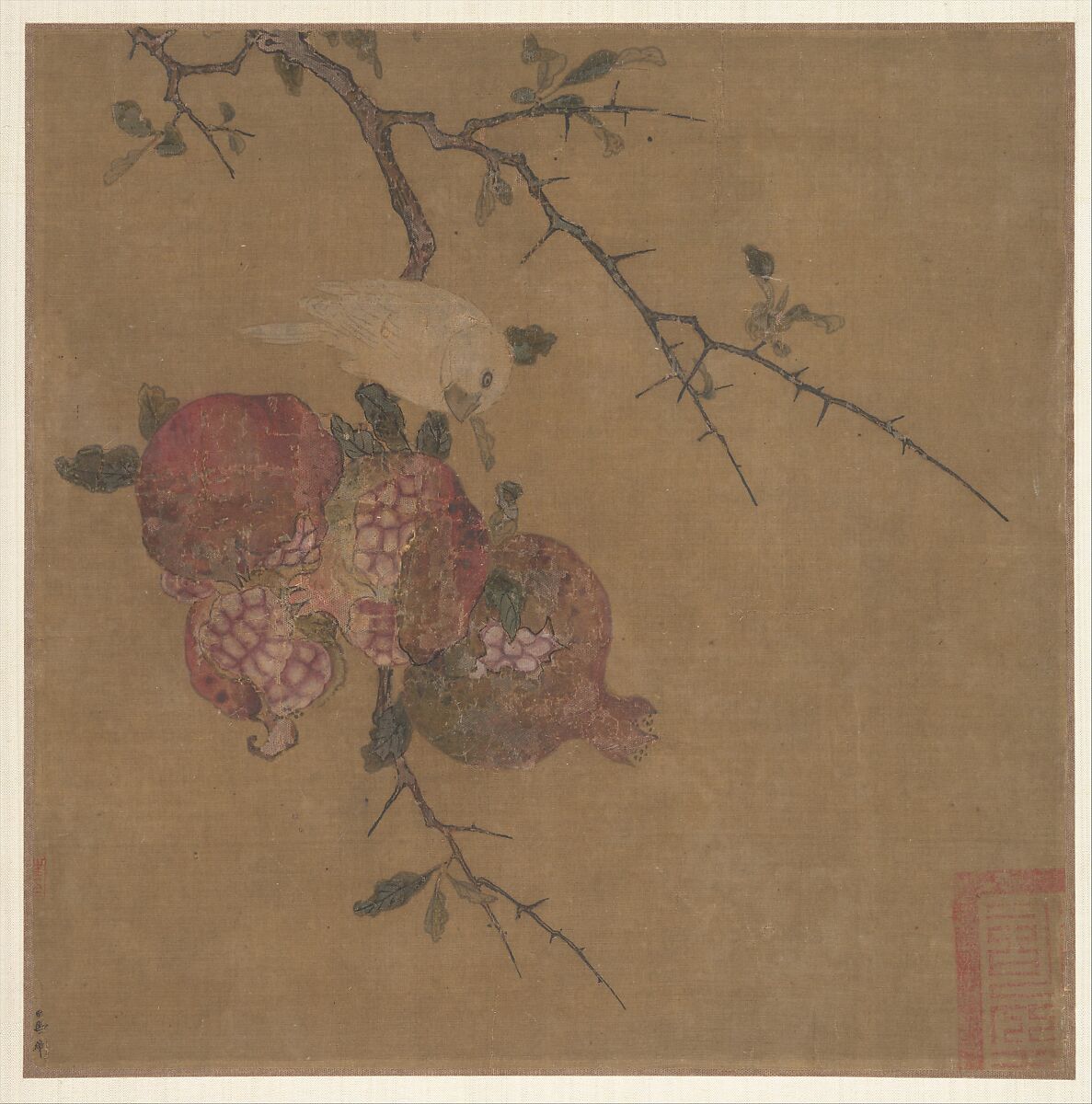 Pomegranates after Ma Lin, Unidentified artist, Album leaf; ink and color on silk, China 