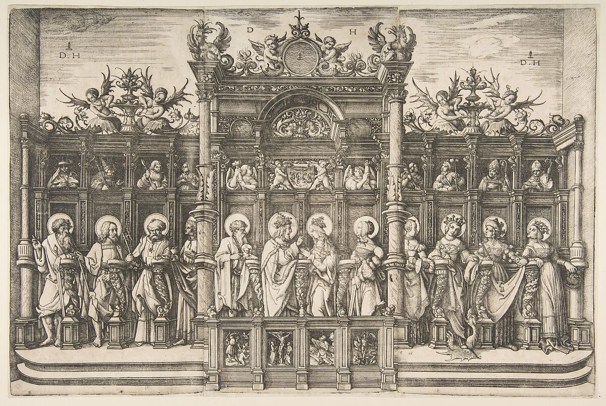 Large Choirstall with Christ Blessing the Virgin, Daniel Hopfer (German, Kaufbeuren 1471–1536 Augsburg), Etching; first state of two 
