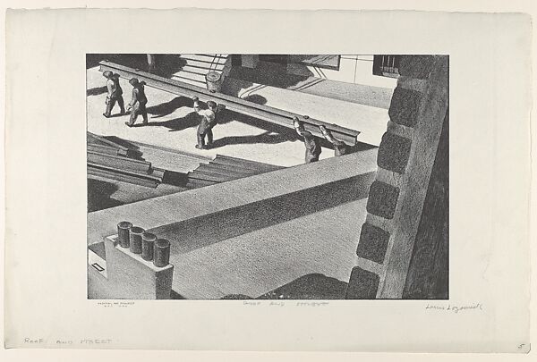 Roof and Street, Louis Lozowick (American (born Ukraine), Ludvinovka 1892–1973 South Orange, New Jersey), Lithograph 