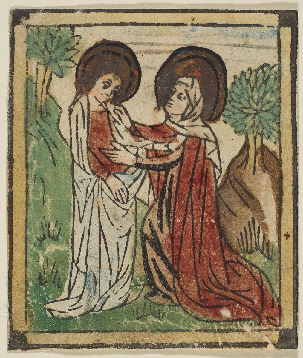 The Visitation, Anonymous, German, 15th century, Woodcut, hand-colored 