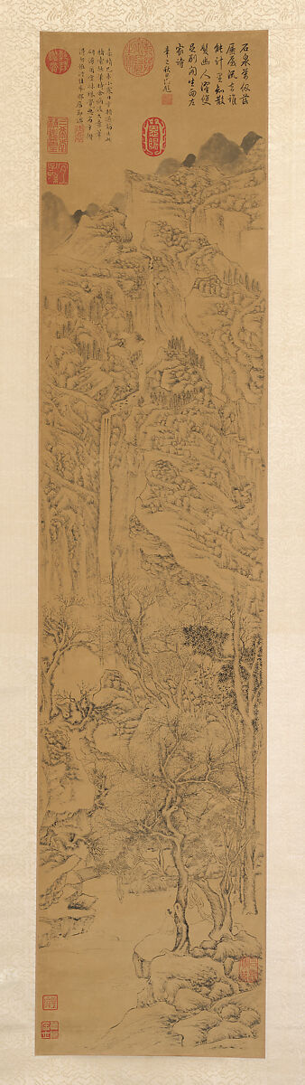 Recluse gazing at a waterfall, Ju Jie (Chinese, active ca. 1531–1585), Hanging scroll; ink on paper, China 