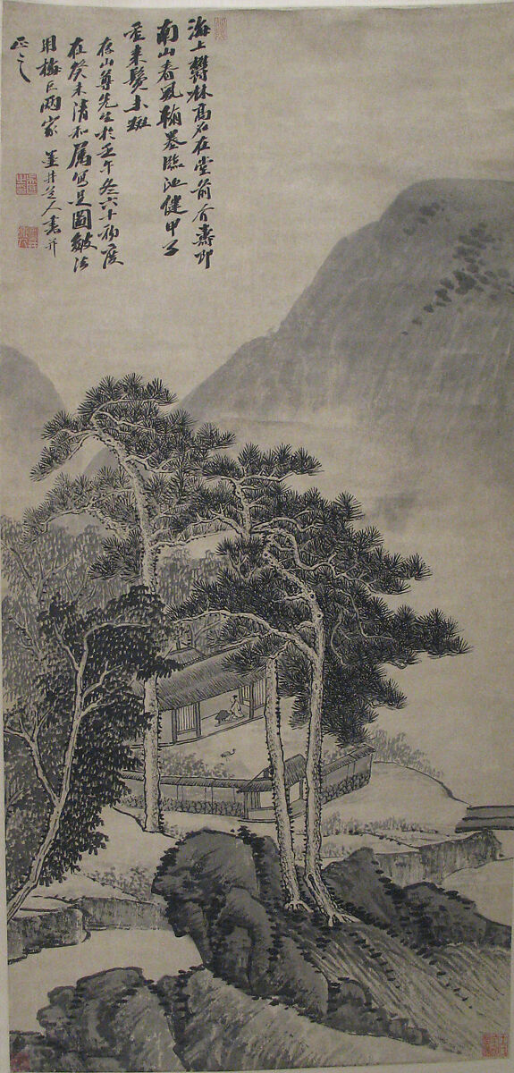 A Lodge in the Hills, In the Style of Wu Li (Chinese, 1632–1718), Hanging scroll; ink on paper, China 