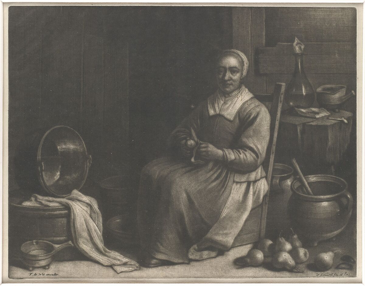 A Woman Peeling Pears, Wallerant Vaillant (Dutch, Lille 1623–1677 Amsterdam), Mezzotint; second state of two 