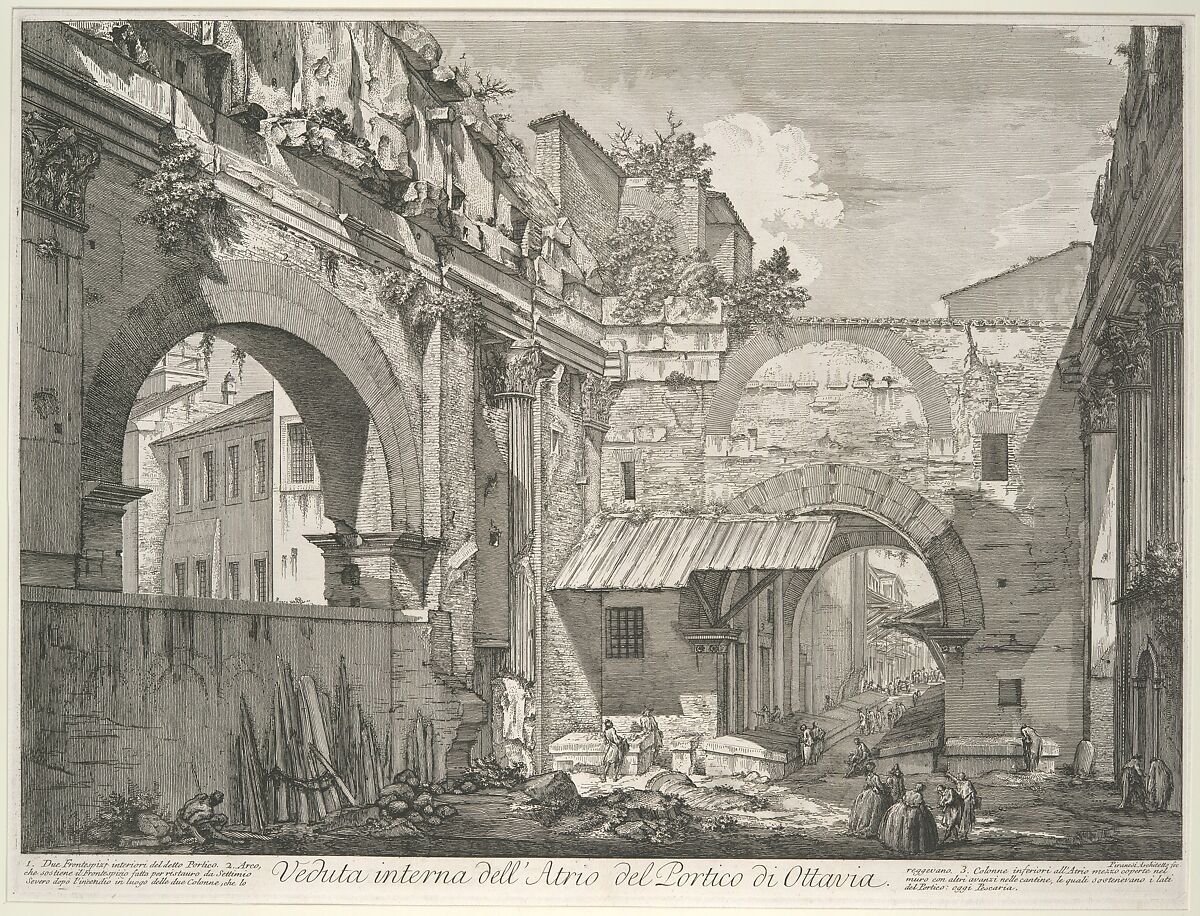 Veduta interna dell'Atrio del Portico di Ottavia (Internal View of the Atrium of the Portico of Octavia), in: 'Vedute di Roma' (Views of Rome), Giovanni Battista Piranesi (Italian, Mogliano Veneto 1720–1778 Rome), Etching