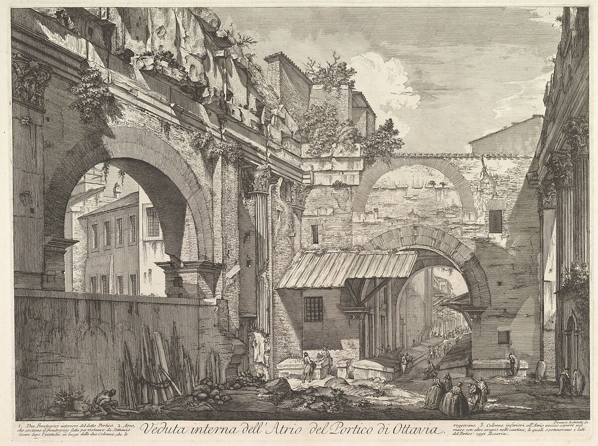 Veduta interna dell'Atrio del Portico di Ottavia (Internal View of the Atrium of the Portico of Octavia), in: 'Vedute di Roma' (Views of Rome), Giovanni Battista Piranesi (Italian, Mogliano Veneto 1720–1778 Rome), Etching 