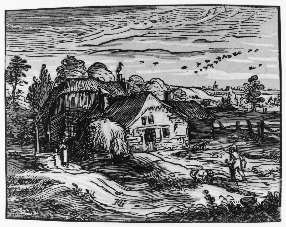 Landscape with Cottage, Hendrick Goltzius (Netherlandish, Mühlbracht 1558–1617 Haarlem), Woodcut; second state