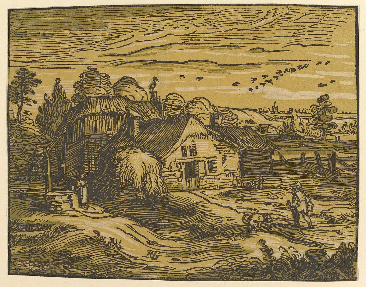 Landscape with Cottage, Hendrick Goltzius (Netherlandish, Mühlbracht 1558–1617 Haarlem), Woodcut; second state 