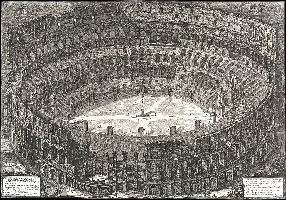 Veduta dell'Anfiteatro Flavio detto il Colosseo, from: 'Vedute di Roma' (Views of Rome), Giovanni Battista Piranesi (Italian, Mogliano Veneto 1720–1778 Rome), Etching 