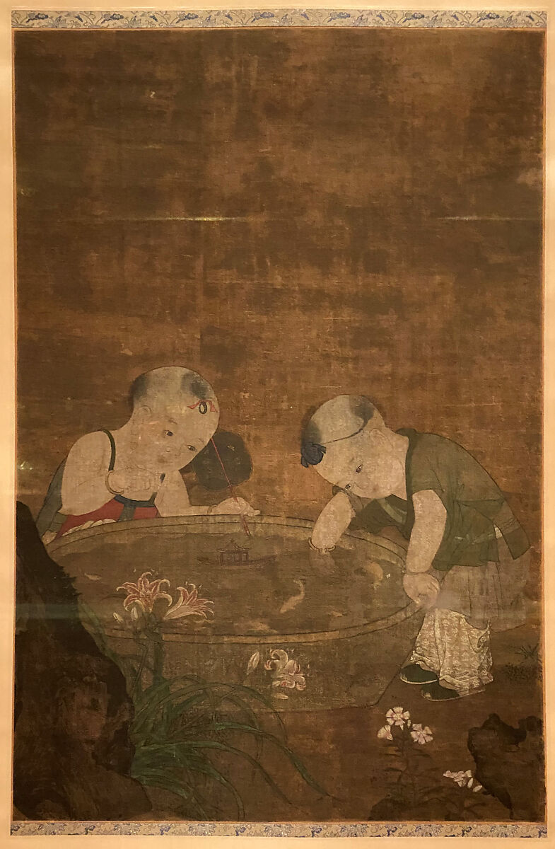 Children Playing, Unidentified  , (active 16th–17th century), Hanging scroll; ink and color on silk, China 