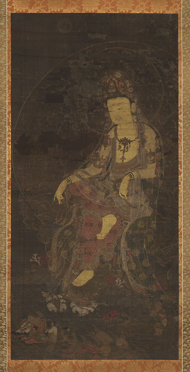 Water-moon Avalokiteshvara, Unidentified artist, Hanging scroll; ink and color on silk, Korea 