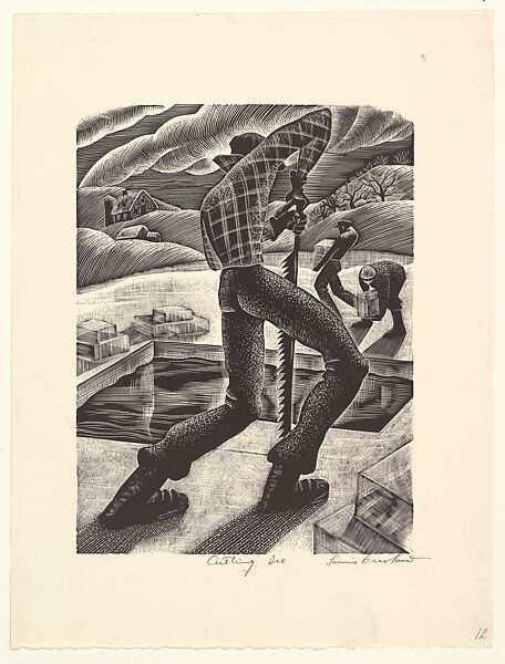 Cutting Ice, Lou Barlow (American, 1908–2011), Wood engraving 