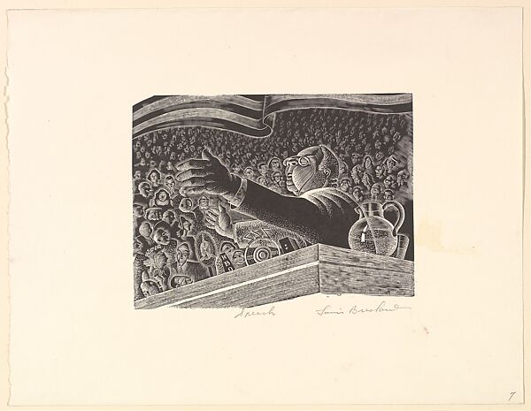 Speech, Lou Barlow (American, 1908–2011), Wood engraving 