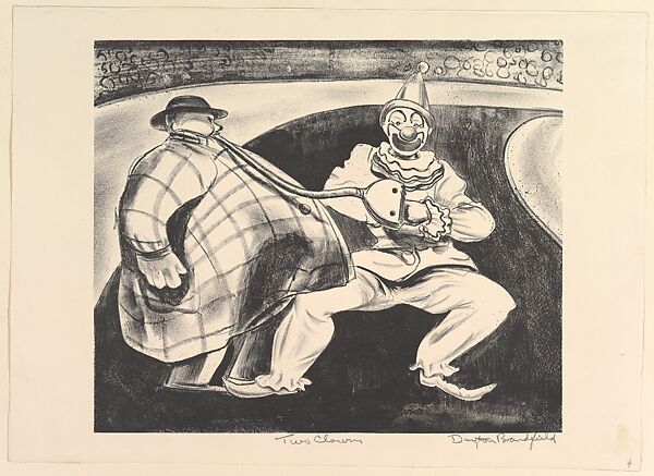 Two Clowns, Dayton Brandfield (American, New York 1911–1993 Grover Beach, California), Lithograph 