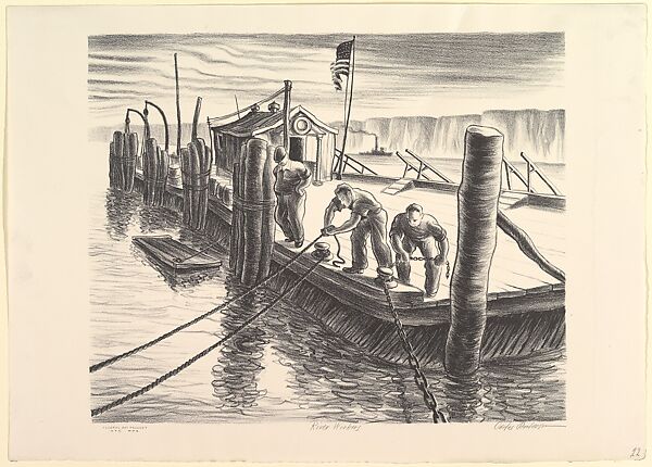 River Workers, Carlos Anderson (American, Midvale, Utah 1904–1978 Salt Lake City, Utah), Lithograph 