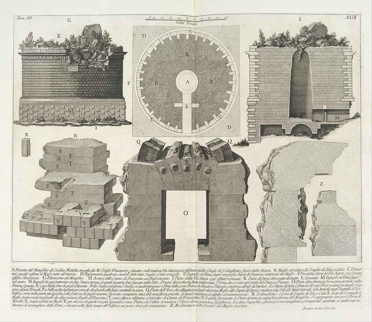 Plan of the Mausoleum of Caecilia Metella, wife of the Triumvir Marcus Crassus..., tome 3, tavola 49 from 