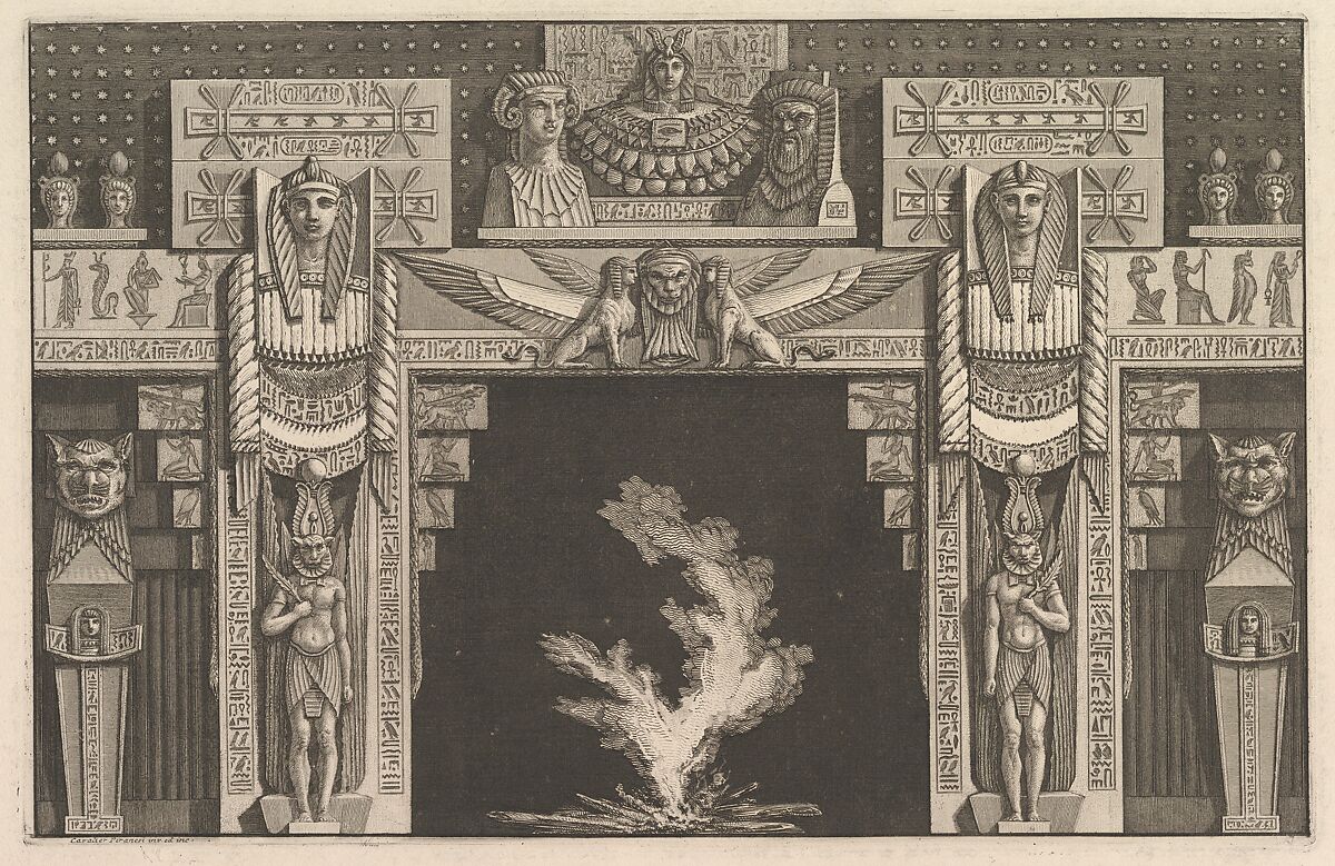 Chimneypiece in the Egyptian style, from Diverse Maniere d'adornare i cammini (...) (Different Ways of ornamenting chimneypieces and all other parts of houses), Giovanni Battista Piranesi (Italian, Mogliano Veneto 1720–1778 Rome), Etching 