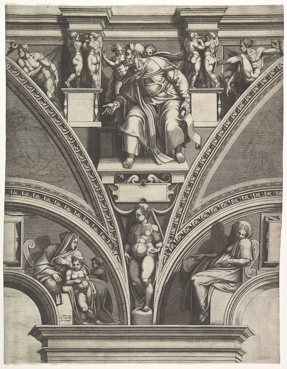 The Prophet Ezekiel; from the series of Prophets and Sibyls in the Sistine Chapel, Giorgio Ghisi (Italian, Mantua ca. 1520–1582 Mantua), Engraving; third state of five (BLL) 