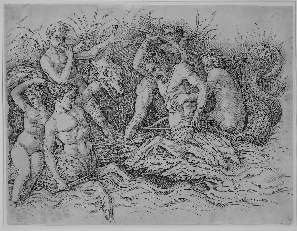 Battle of the Sea-Gods (right portion of frieze), Andrea Mantegna (Italian, Isola di Carturo 1430/31–1506 Mantua), Engraving