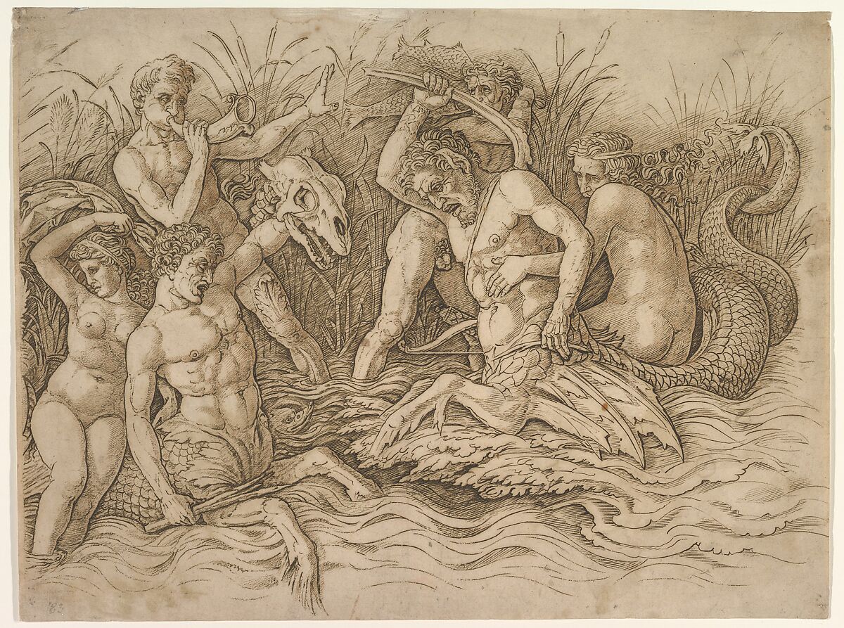 Battle of the Sea-Gods (right portion of frieze), Andrea Mantegna  Italian, Engraving