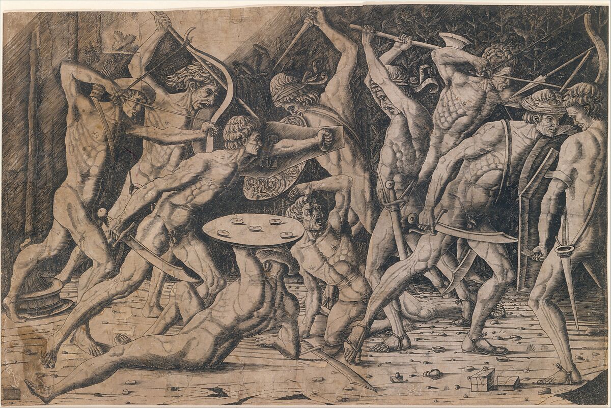 Battle of Hercules and the Giants, Anonymous, Italian, 15th century, Engraving; first state 