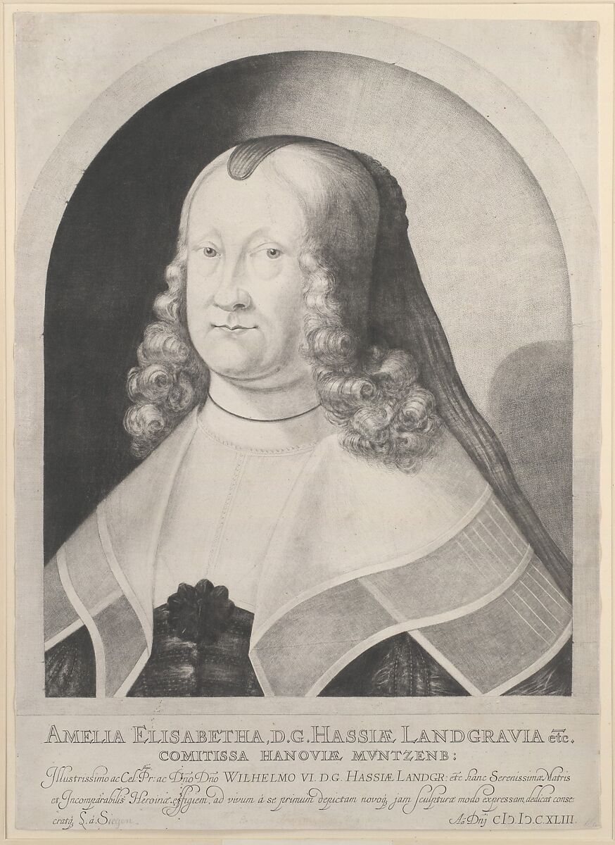 Amelia Elizabeth, Landgravine of Hesse, Ludwig von Siegen (German, 1609–after 1676), Mezzotint; first state 