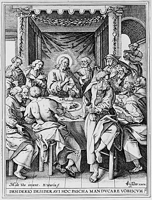 The Last Supper (Desiderio Desideravi), from "The Passion of Christ (Passio Domni Nostri Jesu Christi)", Hieronymus (Jerome) Wierix (Netherlandish, ca. 1553–1619 Antwerp), Engraving 