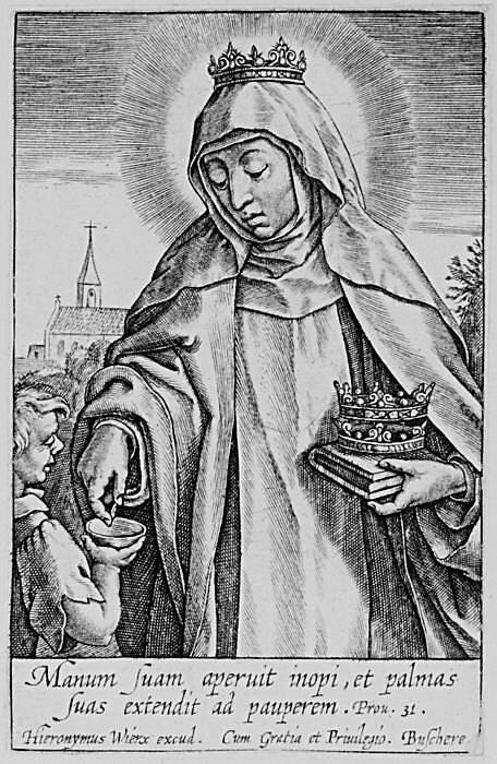 St. Elizabeth of Hungary, Hieronymus (Jerome) Wierix (Netherlandish, ca. 1553–1619 Antwerp), Engraving 