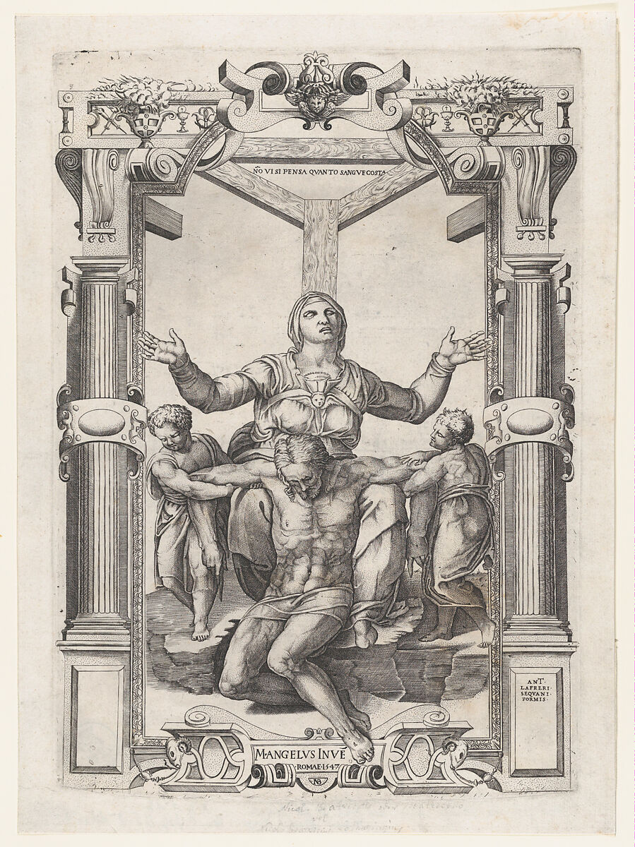Pietà with Angels in Front of the Cross, Nicolas Beatrizet (French, Lunéville 1515–ca. 1566 Rome (?)), Engraving; second state of two 