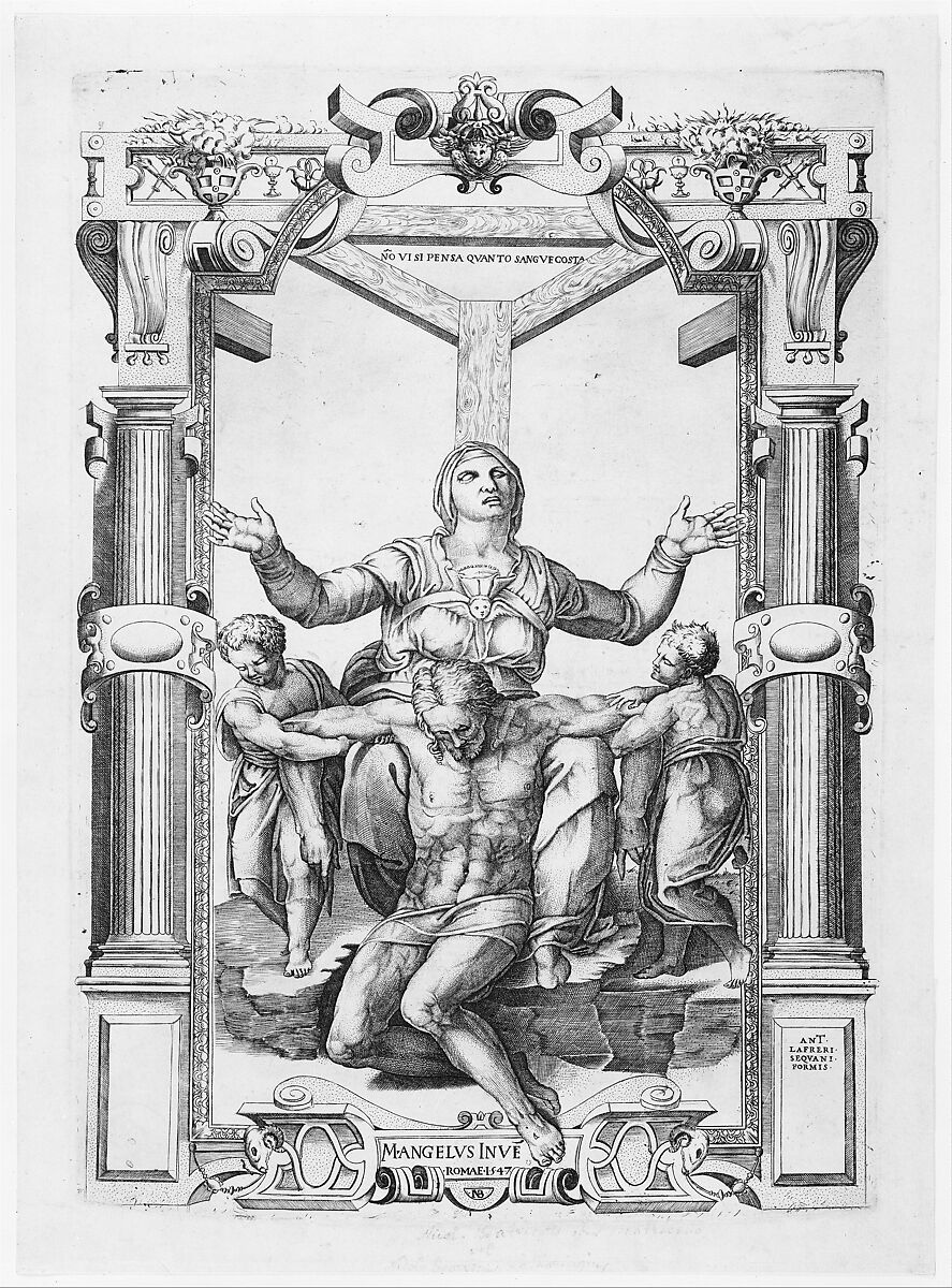 Pietà with Angels in Front of the Cross, Nicolas Beatrizet (French, Lunéville 1515–ca. 1566 Rome (?)), Engraving; second state of two