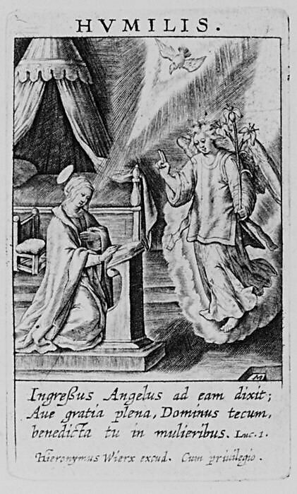 The Annunciation (Humilis), Hieronymus (Jerome) Wierix (Netherlandish, ca. 1553–1619 Antwerp), Engraving 