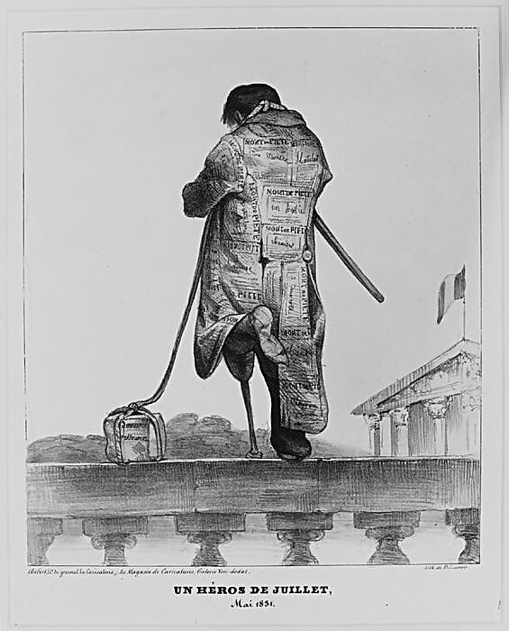 Un héros de juillet, Mai 1831, published in La Caricature, Honoré Daumier (French, Marseilles 1808–1879 Valmondois), Colored lithograph; second state of two (Delteil) 