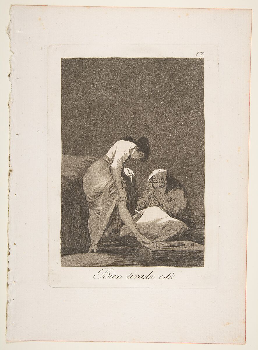 Plate 17 from "Los Caprichos": It is nicely stretched (Bien tirada está), Goya (Francisco de Goya y Lucientes) (Spanish, Fuendetodos 1746–1828 Bordeaux), Etching, burnished aquatint, burin 