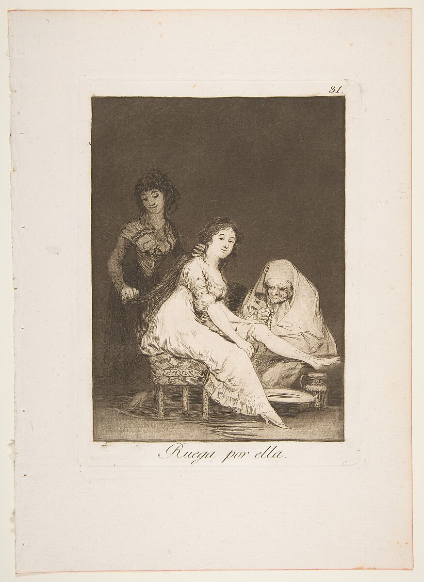 Plate 31 from "Los Caprichos": She prays for her (Ruega por ella), Goya (Francisco de Goya y Lucientes) (Spanish, Fuendetodos 1746–1828 Bordeaux), Etching, burnished aquatint, drypoint, burin 