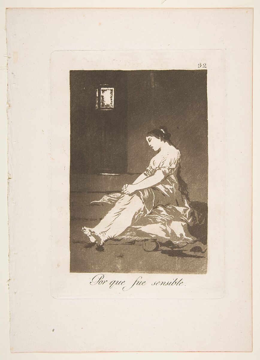 Plate 32 from "Los Caprichos": Because she was susceptible (Por que fue sensible), Goya (Francisco de Goya y Lucientes) (Spanish, Fuendetodos 1746–1828 Bordeaux), Aquatint 