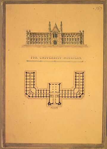 Design for University of Michigan (elevation and plan)