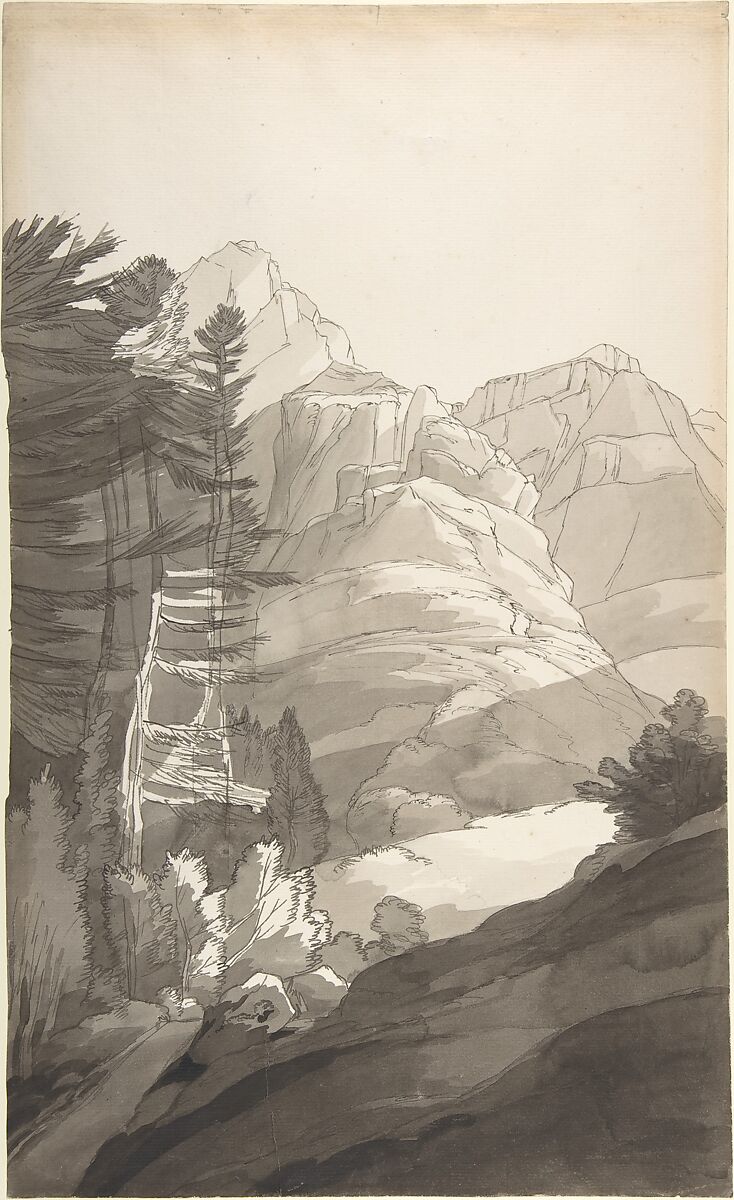 Near Glaris [Glarus], Switzerland, Francis Towne  British, Pen and black ink, brush and gray wash, over traces of graphite