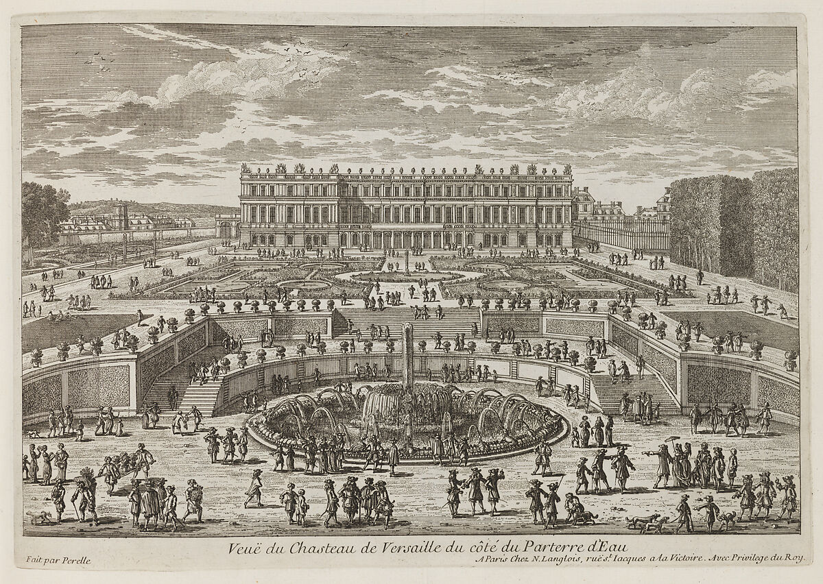 Veue du chasteau de Versailles (View of Versailles, garden facade), Adam Perelle (French, Paris 1640–1695 Paris), Etching 