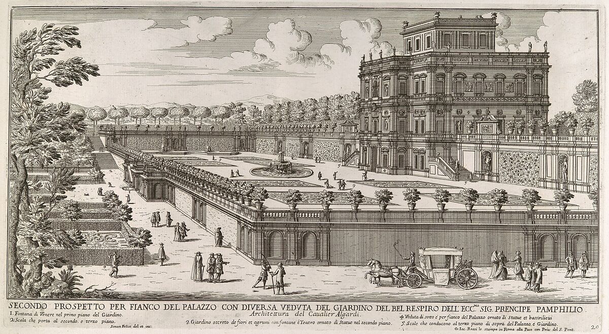 View of the side facade of the Palazzo Pamphili and its garden (Secondo prospetto per fianco del palazzo con diversa veduta del giardino del Bel respiro...Pamphilio)