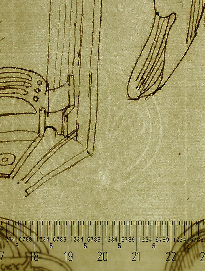 Palazzo Capodiferro (Spada), partial elevation, details; Santa Trinità dei Monti, Orsini Chapel, frame, elevation; various details, perspective (recto) blank (verso), Drawn by Anonymous, French, 16th century, Dark brown ink, black chalk, and incised lines