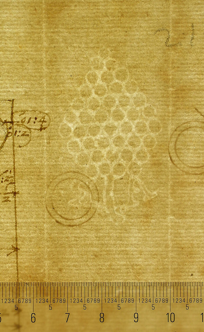 St. Peter's, tribune, exterior, entablature and cornice details (recto)
Santa Maria Maggiore, Sforza Chapel, plan, detail (verso), Drawn by Anonymous, French, 16th century, Dark brown ink, black chalk, and incised lines