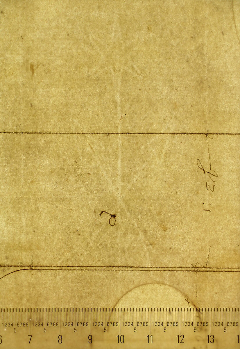 St. Peter's, attic, window, elevation (recto) St. Peter's, apse, plan; window, cornice, elevation profile; arch frame, elevation profile (verso), Drawn by Anonymous, French, 16th century, Dark brown ink, black chalk, and incised lines