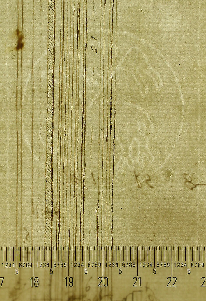 San Lorenzo, Library, Ricetto, portal to Ricetto, elevation; plan (recto) San Lorenzo, Library, Ricetto, portal to Ricetto, section; details (verso), Drawn by Anonymous, French, 16th century, Dark brown ink, black chalk, and incised lines