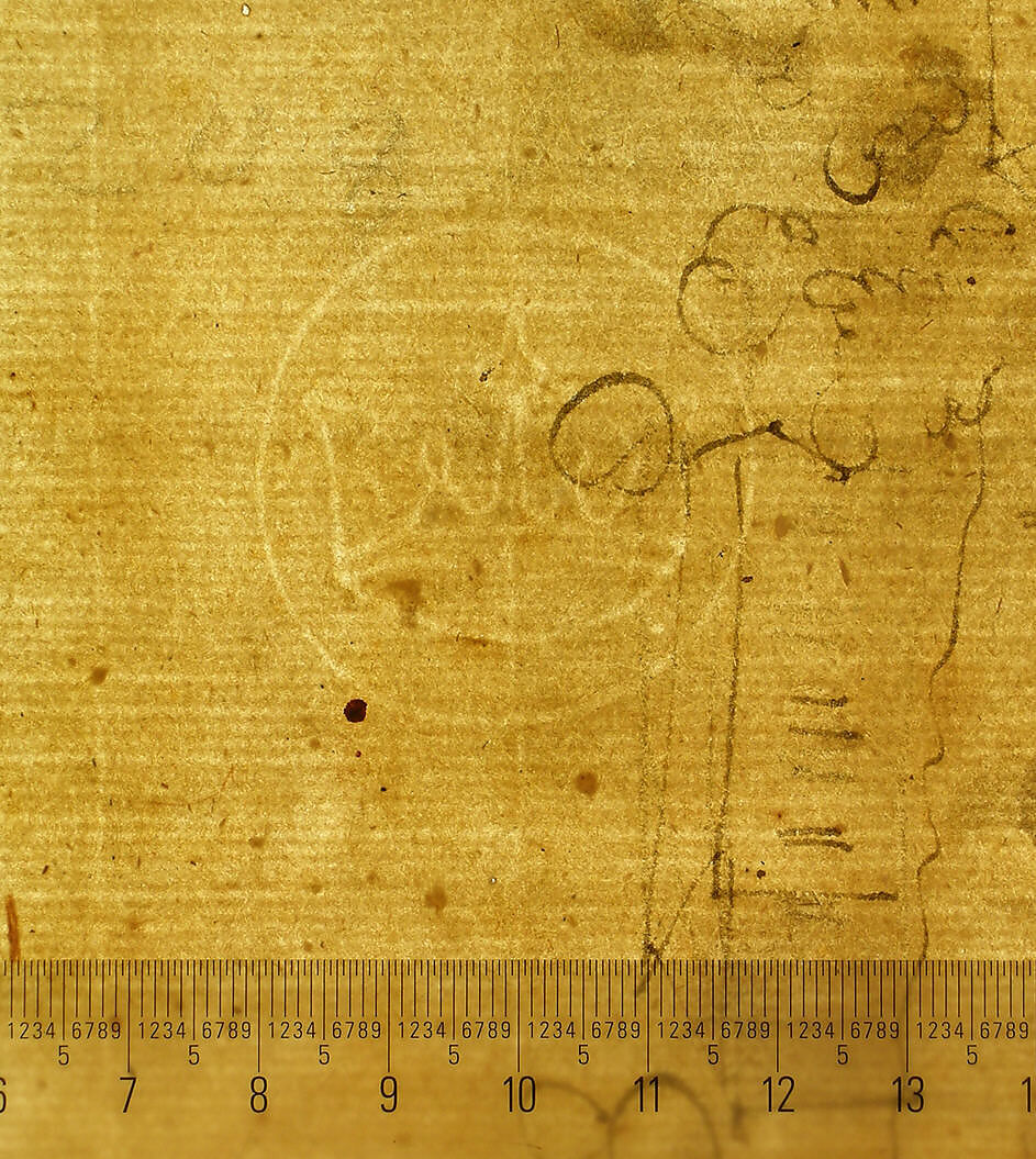 St. Peter's, view from the southeast; Unidentified, blank, papal escutcheons (recto) blank (verso), Drawn by Anonymous, French, 16th century, Dark brown ink, black chalk, and incised lines