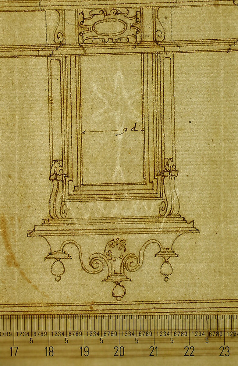 Villa Giulia, Casino, elevation, Drawn by Anonymous, French, 16th century, Dark brown ink, black chalk, and incised lines