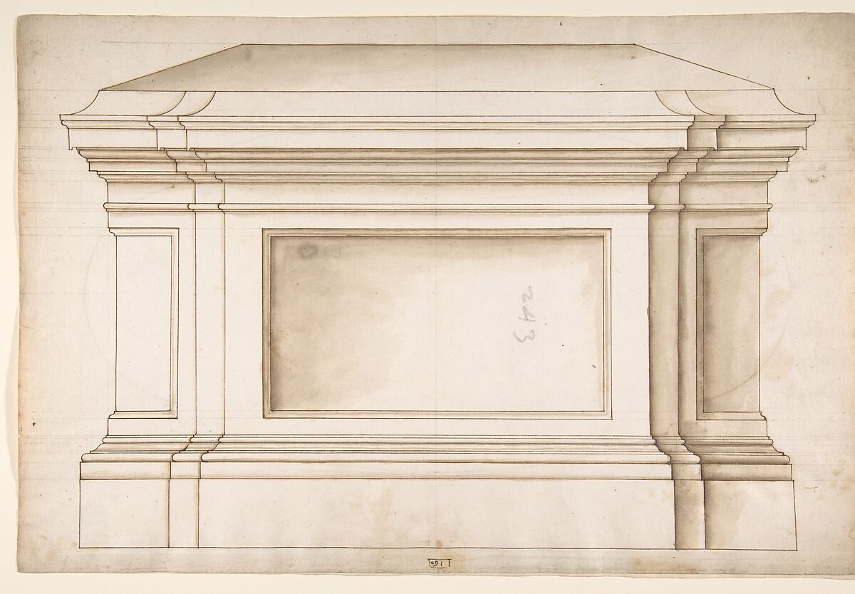 Marcus Aurelius Statue, pedestal, elevation (recto) Marcus Aurelius Statue, pedestal, plan (verso), Drawn by Anonymous, French, 16th century, Dark brown ink, black chalk, and incised lines 