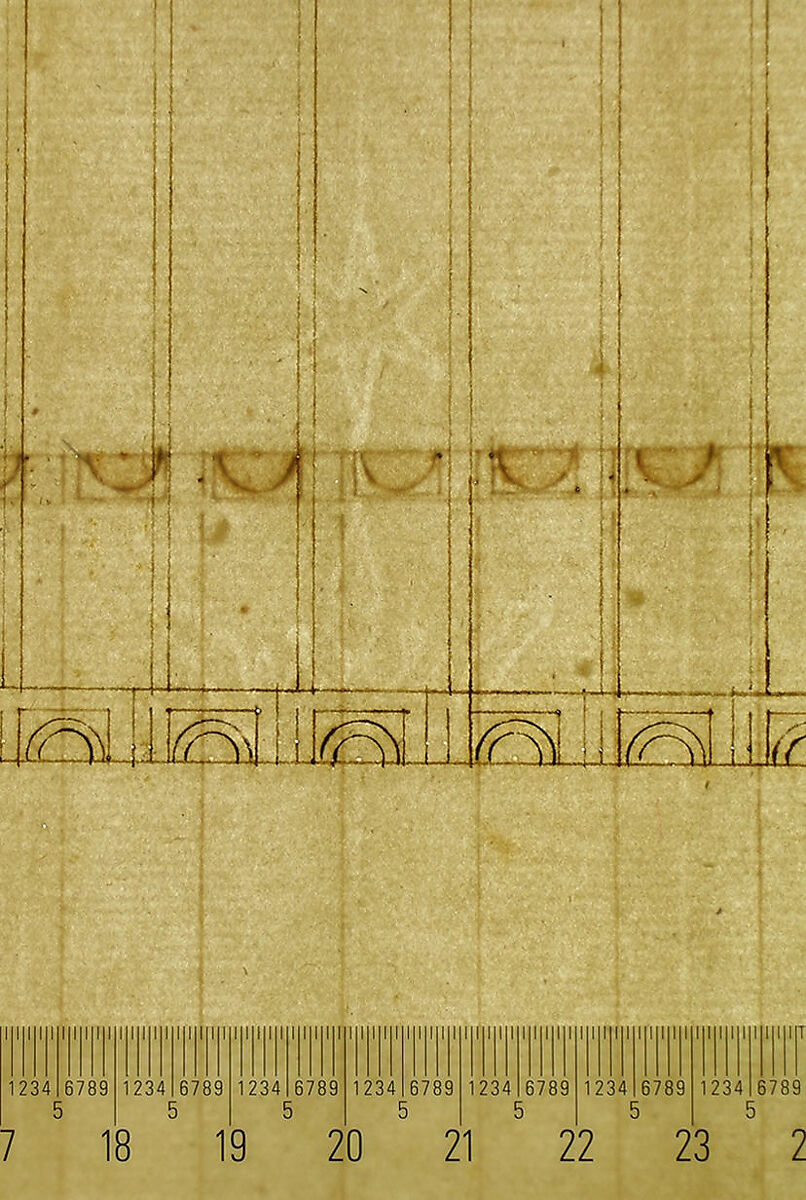 Palazzo Senatorio, stair, upper ramp and entry portal (recto) Palazzo Senatorio, stair, lower ramp and pedestal (verso), Drawn by Anonymous, French, 16th century, Dark brown ink, black chalk, and incised lines