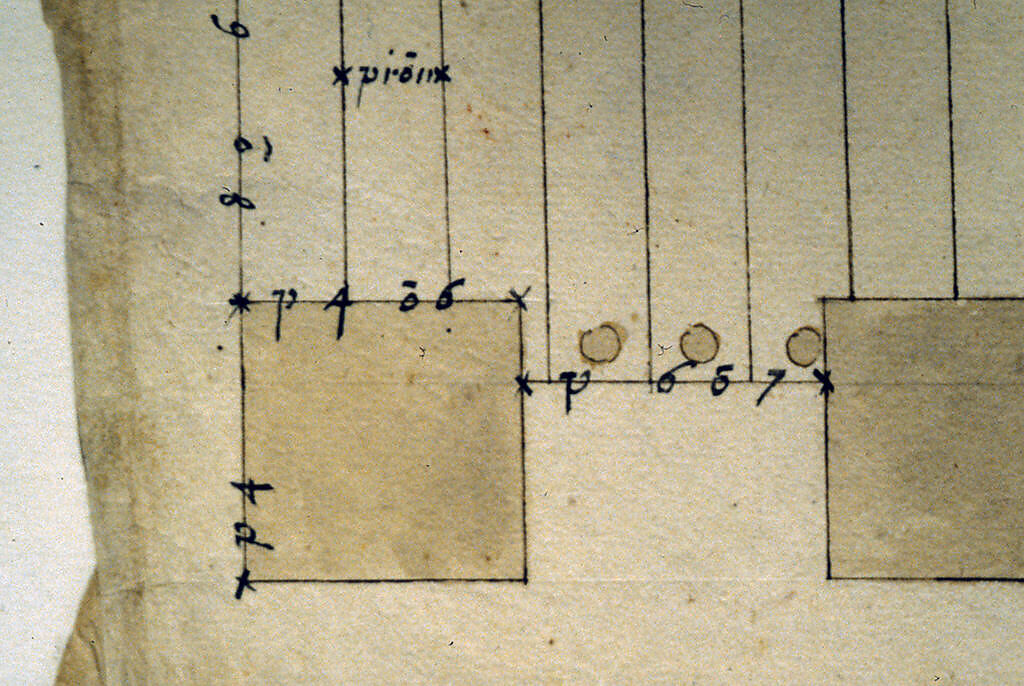 Cortile del Belvedere, Upper Courtyard, stair, plan (recto) blank (verso), Drawn by Anonymous, French, 16th century, Dark brown ink, black chalk, and incised lines