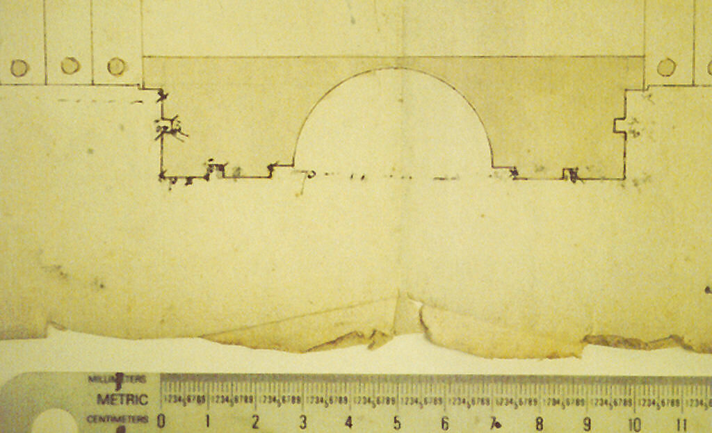 Cortile del Belvedere, Upper Courtyard, stair, plan (recto) blank (verso), Drawn by Anonymous, French, 16th century, Dark brown ink, black chalk, and incised lines