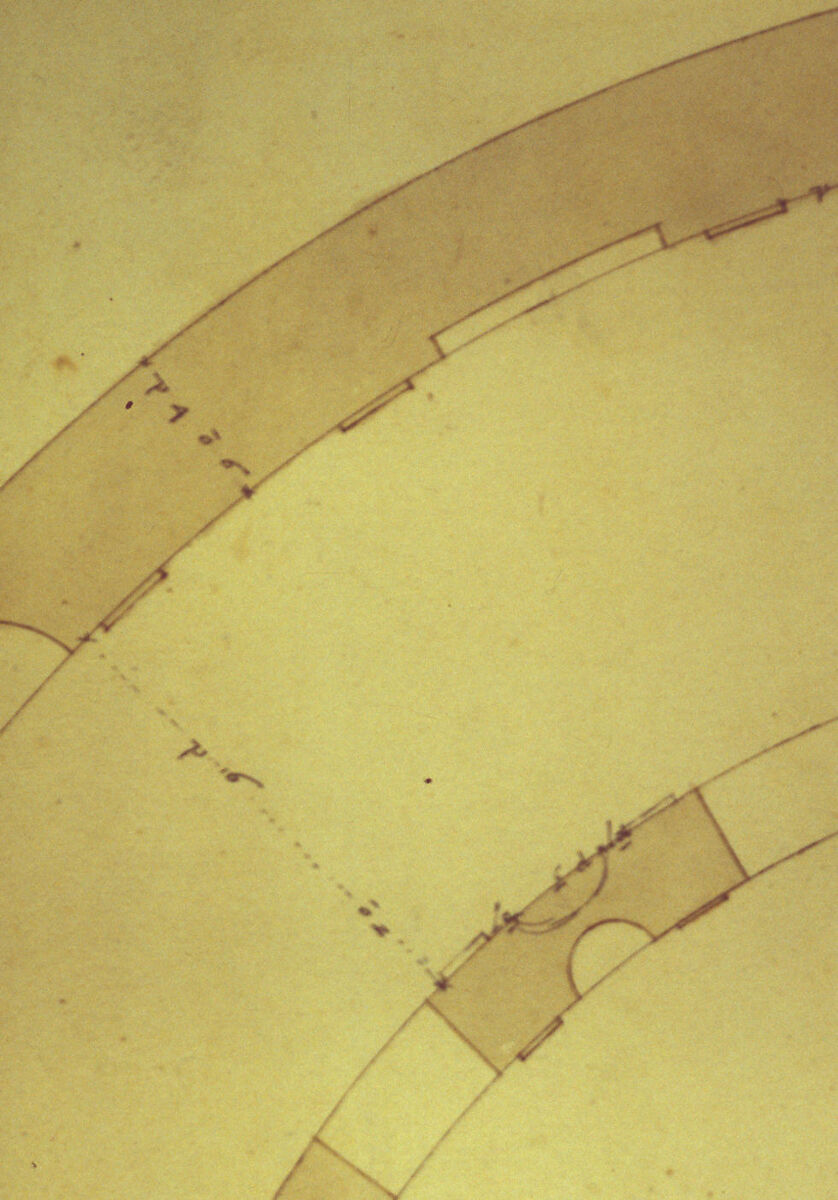Cortile del Belvedere, Upper Courtyard, stair, plan (recto) blank (verso), Drawn by Anonymous, French, 16th century, Dark brown ink, black chalk, and incised lines