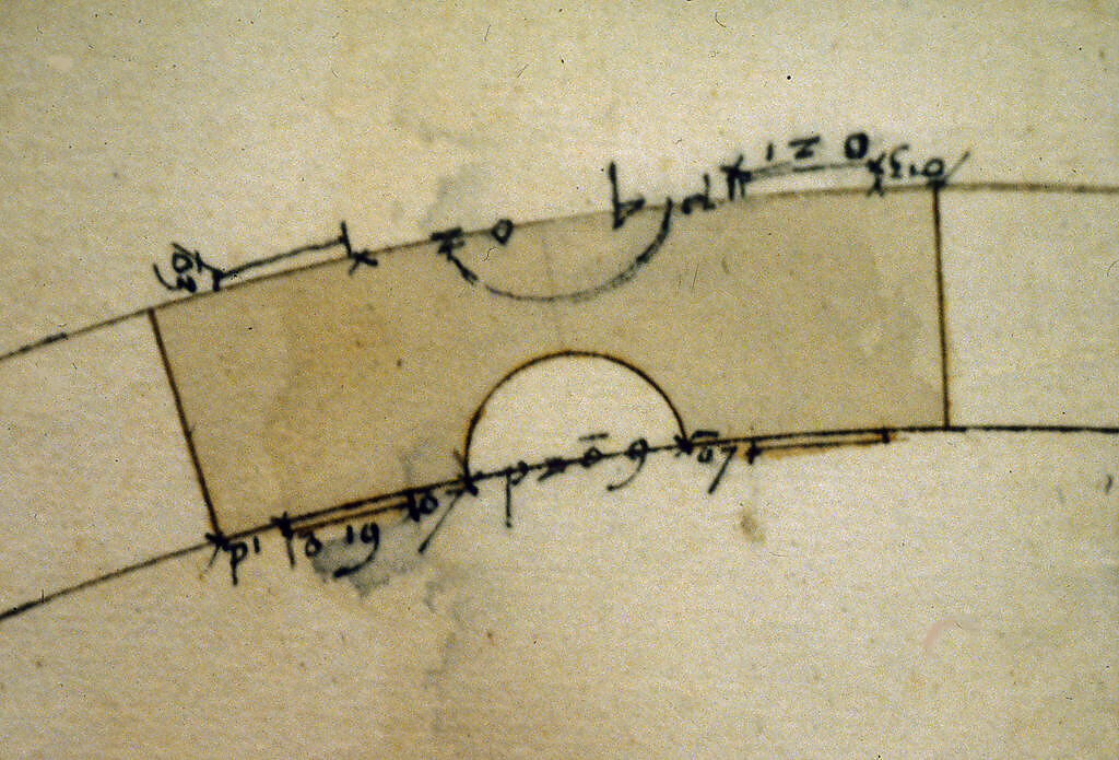 Cortile del Belvedere, Upper Courtyard, stair, plan (recto) blank (verso), Drawn by Anonymous, French, 16th century, Dark brown ink, black chalk, and incised lines
